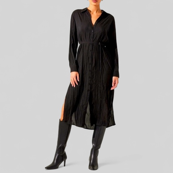 ASTR the label Dresses & Skirts - ASTR the Label Belted Long Sleeve Midi Shirtdress-Black size Small-NWT